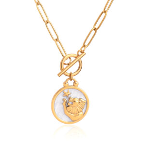 Enamel Leo Zodiac Necklace in 18K Gold Plated Stainless Steel