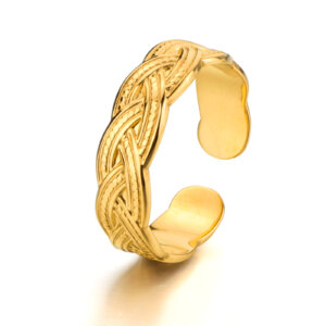 Vintage Stainless Steel Braided Gold Ring with Open Band