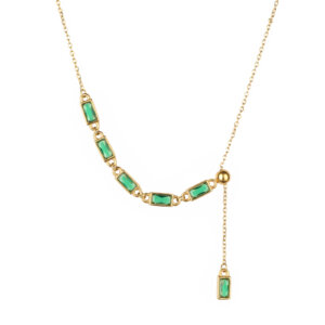 Modern Asymmetric Gold Necklace with Cubic Zirconia Stones
