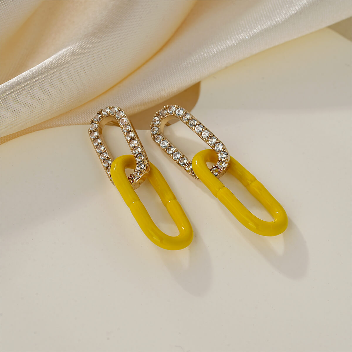 Double Link Paperclip Earrings with CZ and Vibrant Enamel Colors