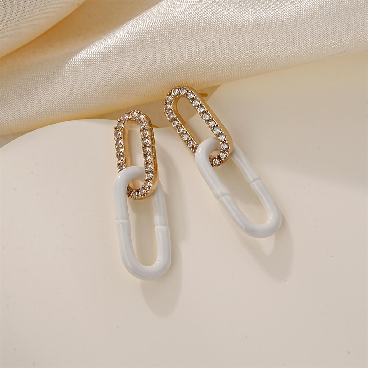 Double Link Paperclip Earrings with CZ and Vibrant Enamel Colors