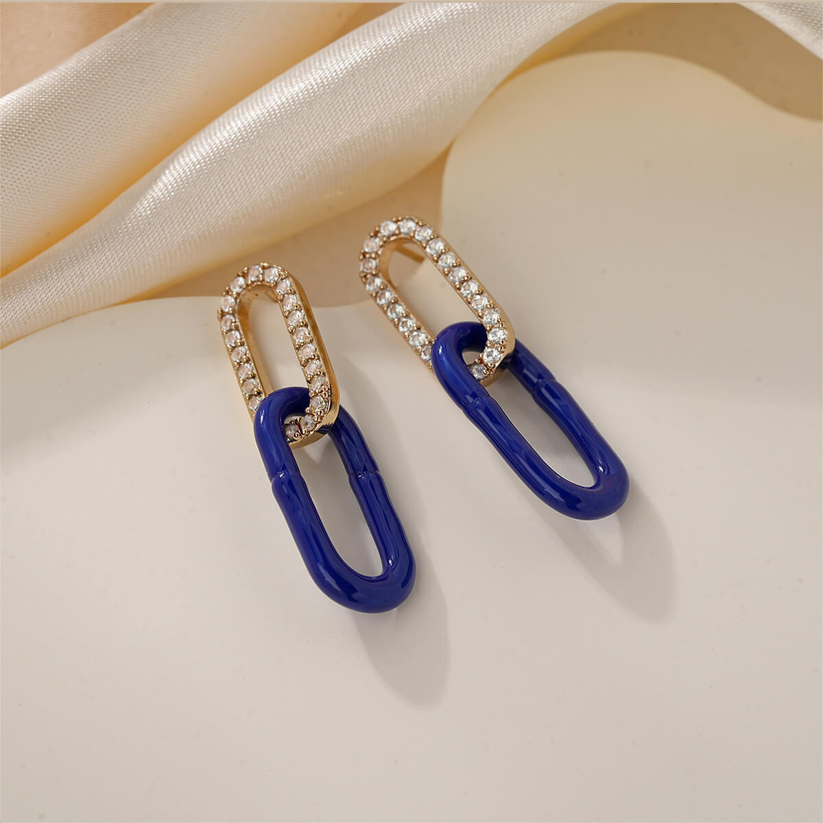 Double Link Paperclip Earrings with CZ and Vibrant Enamel Colors