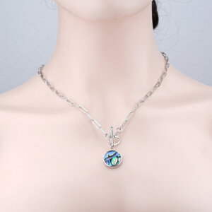 Heart Toggle Paperclip Chain Shell Abalone Pendant Necklace
