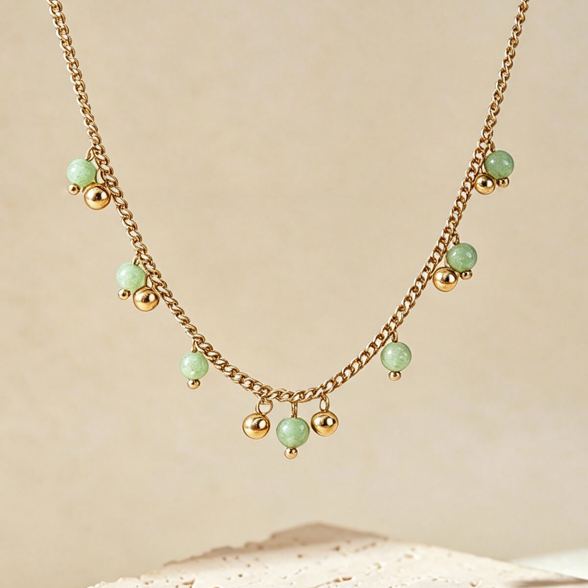 Boho Beaded Necklace with Natural Stones and Pearl Accents