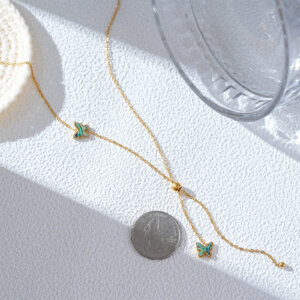 Dainty Gold Butterfly Necklace with Natural Abalone Shell